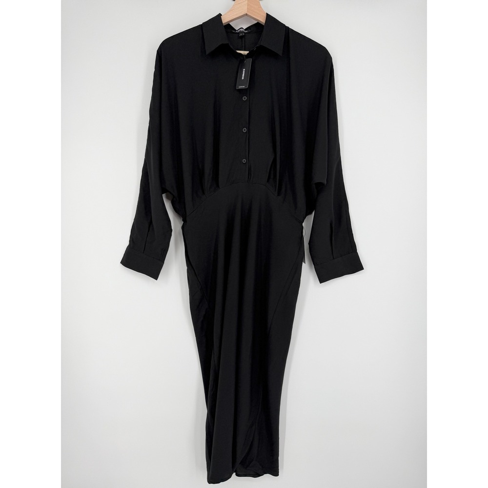 NWT‎ Express Black Collared Half Button Up Midi D… - image 2